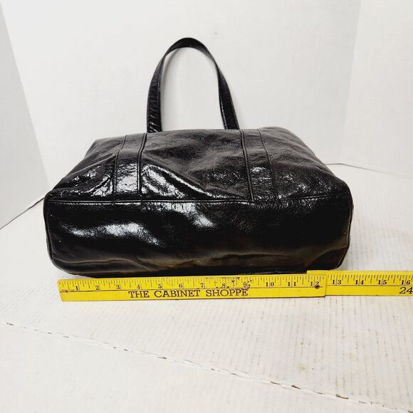 Tory Burch Black Patent Leather Snakeskin Trim Gold Hardware Shoulder Bag Tote - Picture 10 of 16